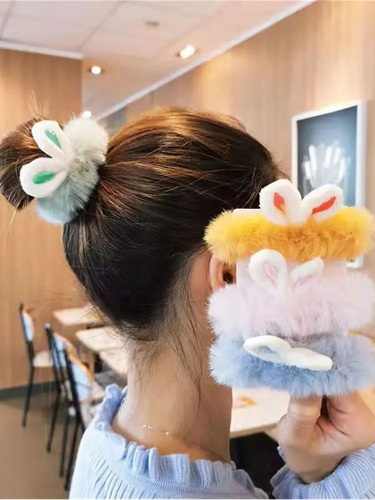 Super Cute Plush Rabbit Ears Hair Band Fall And Winter Cute Girl Head Rope Ins Rubber Band Hair Accessories