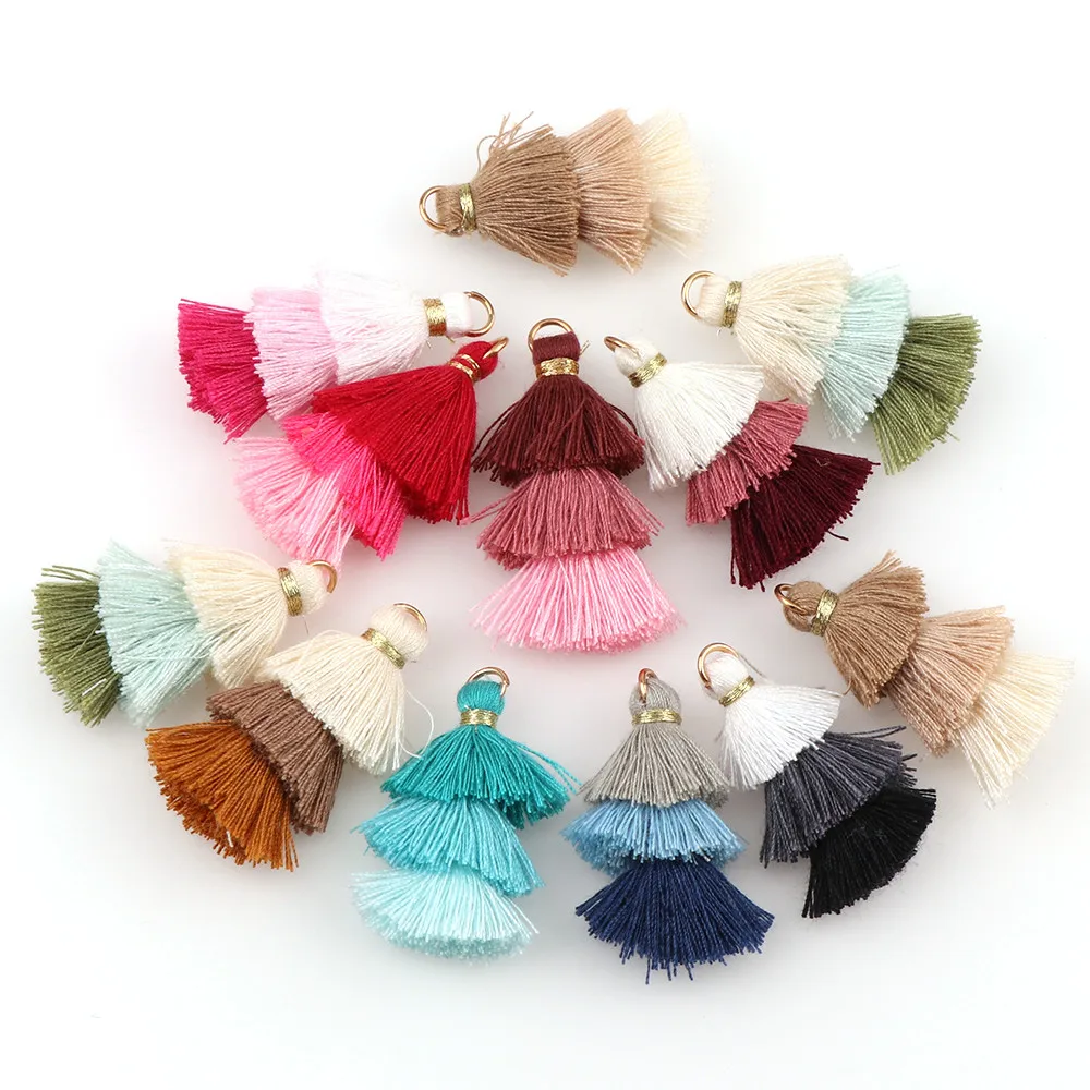 6pcs/lot 3 Layered Cotton Silk Tassel Pendant for Jewelry Making DIY Crafts Earring Keychain Clothes Sewing Decor Accessories