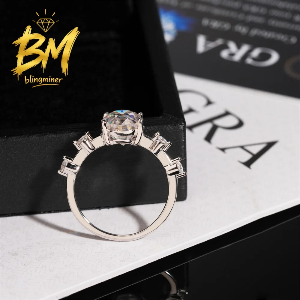 Blingminer Oval Cut 4.5CT S925 Silver VVS Moissanite Rings Engagement Wedding Women Finger Jewelry Pass Diamonds GRA