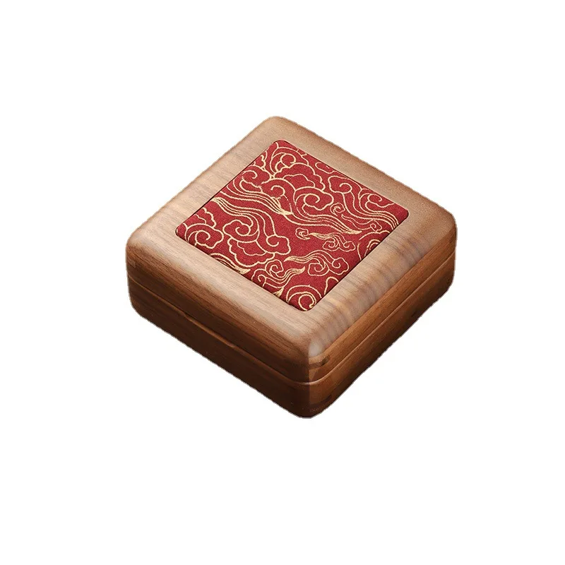 Solid wood jewelry storage box Walnut embroidered necklace ring bracelet small box jewelry packaging box