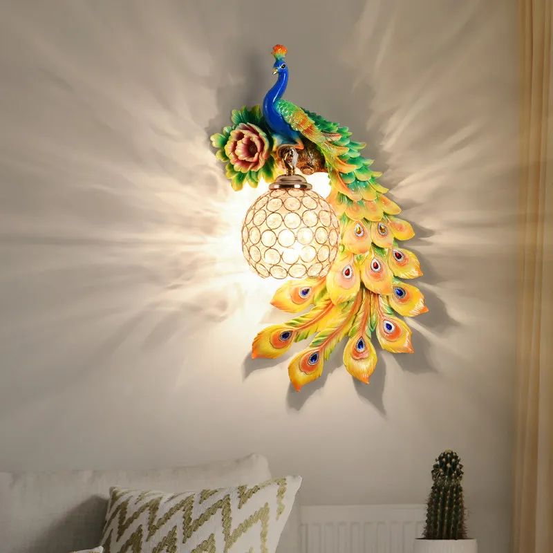 European-style Peacock Wall Lamp Creative Decoration For Living Room TV Background Wall Bedroom Bedside Hallway And Staircase