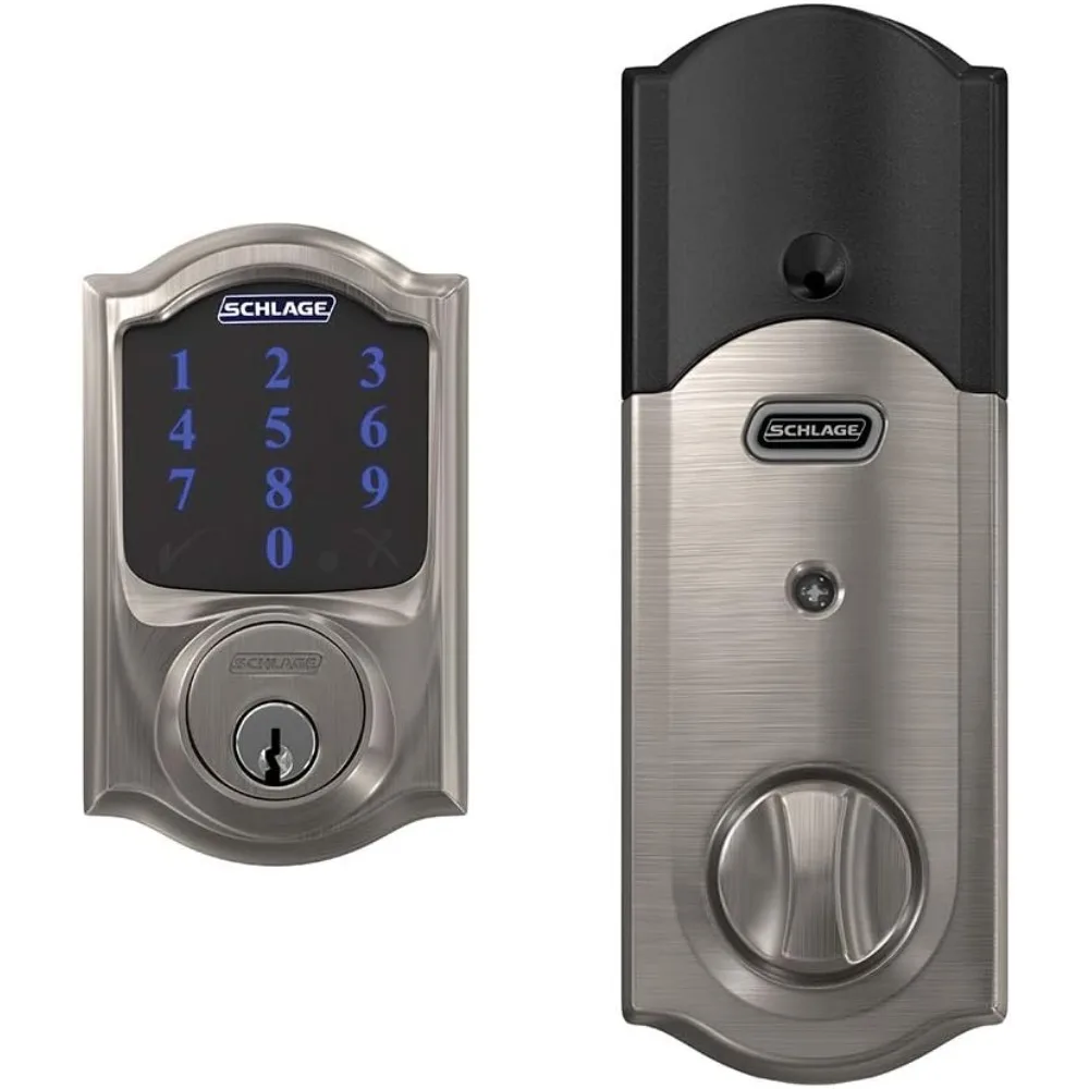 BE469ZP ลูกเบี้ยว619เชื่อมต่อ Deadbolt อัจฉริยะพร้อมสัญญาณเตือนพร้อมขอบ Camelot ในผ้าซาตินนิกเกิลและ Z-WAVE PLUS ที่เปิดใช้งาน