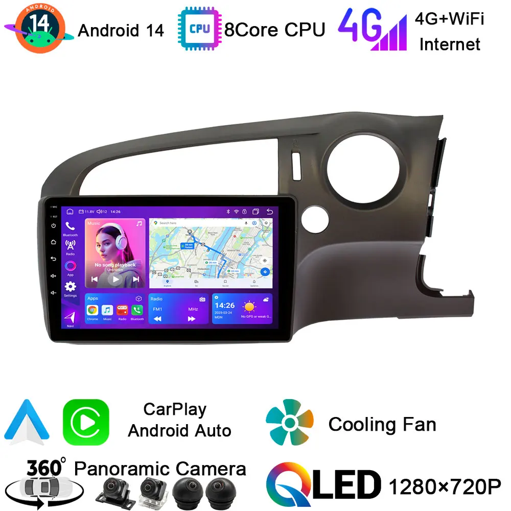 

QLED экран Android14 Автомобильный BT5.0 GPS 4GLTE WiFi Мультимедийное радио Видеоплеер Стерео DSP AutoCarplay для Honda Stream 2 2006-2014