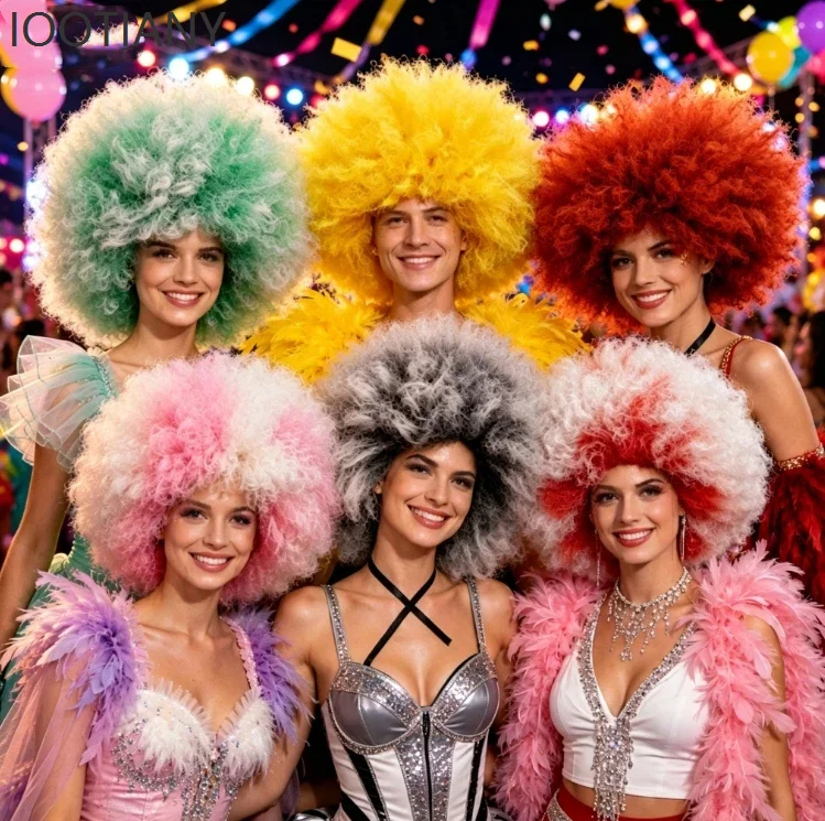 Colorful Gradient Curly Wig Fluffy Synthetic Hair Headgear Cosplay Costume Wigs Stage Performance Party Festive Parade Accessory