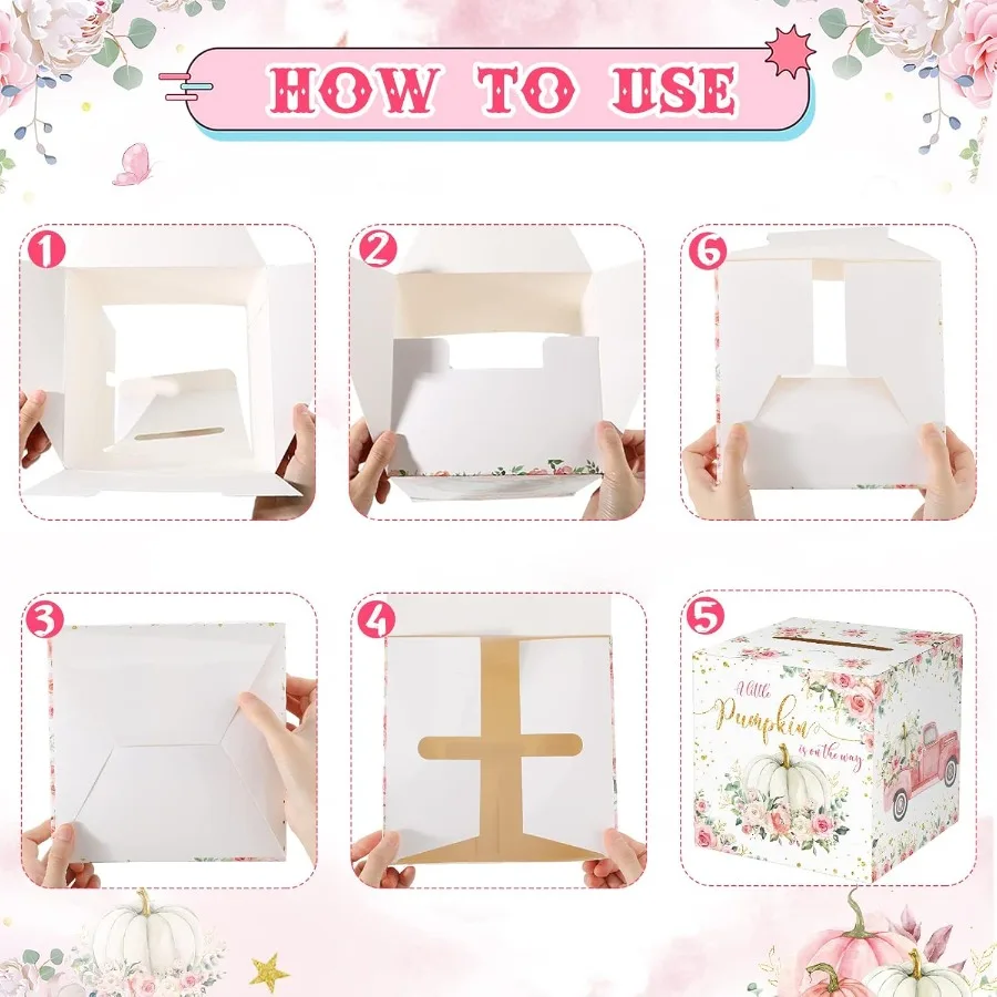 51 Pcs Thanksgiving Pumpkin Diaper Raffle Card Box with Diaper Raffle Tickets Insert Card Little Pumpkin Is on The Way for Baby