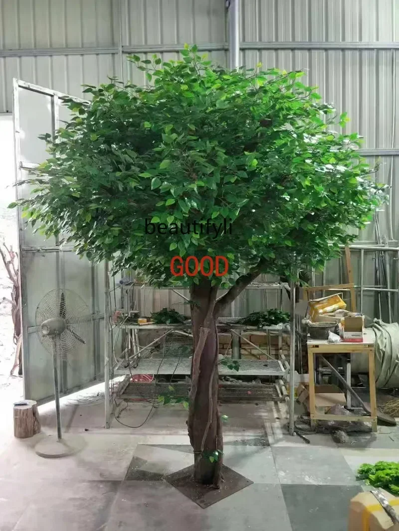محاكاة شجرة وهمية شجرة بانيان نبات كبير غرفة المعيشة Pachira Macrocarpa صندوق من الخشب الصلب