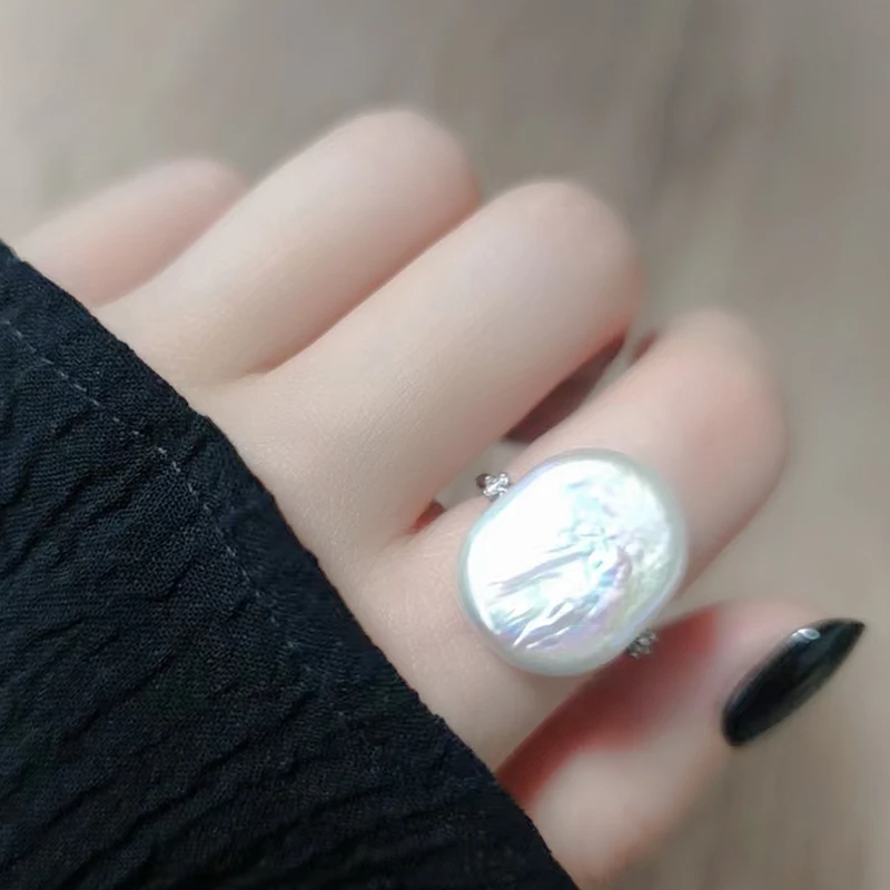 FENASY Natural Freshwater Big Baroque Pearl Silver Color Rings For Women Wedding Jewelry Gifts For Women