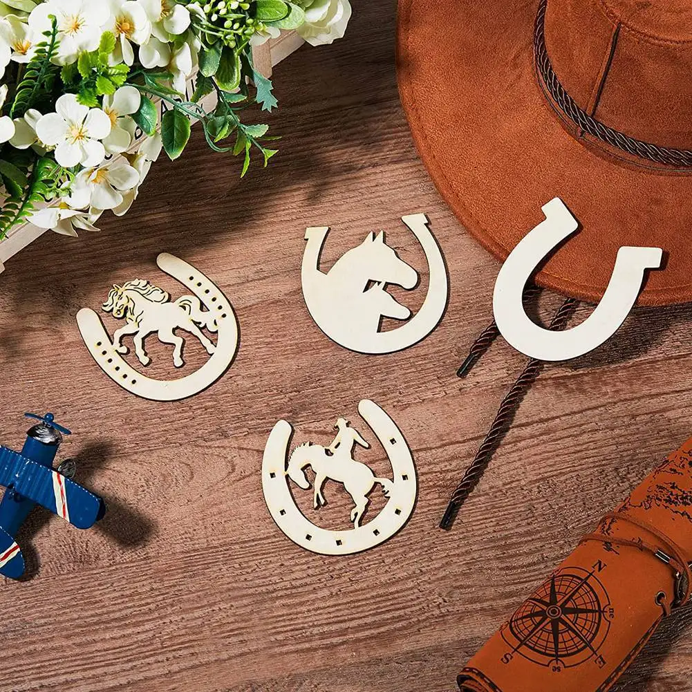 48 Pcs Horseshoe Shape Wood Cutouts for Crafts Unfinished Wooden Horseshoes Small Cowboy Party Decorations