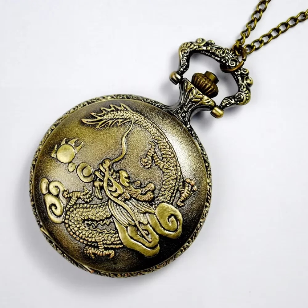 

Classic Chinese Antique Dragon Embossing Art Chinese Vintage Bronze Design Casual Men's Pocket Watch Fashion