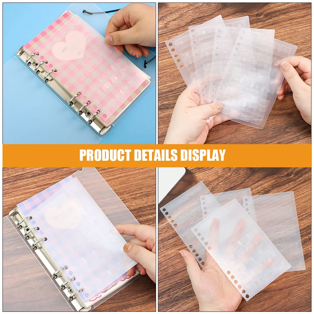 5 Sheets Loose Leaf Hole in Sticker Bookmark Sticky Tabs PVC Index Flags Self Adhesive Divider Tabs File ganizing Book