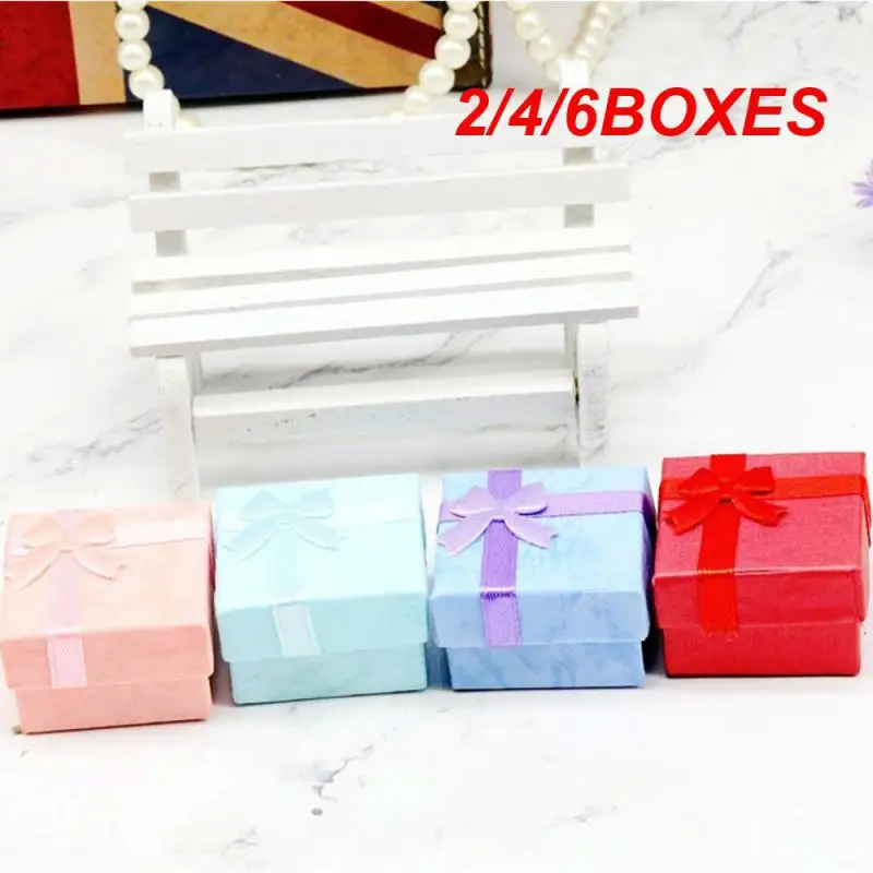 2/4/6BOXES Drawn Gift Box Fashion Square 4×4×2.5cm Cardboard Storage Boxes Gift Box Delicate Hardened Pearlescent Ring