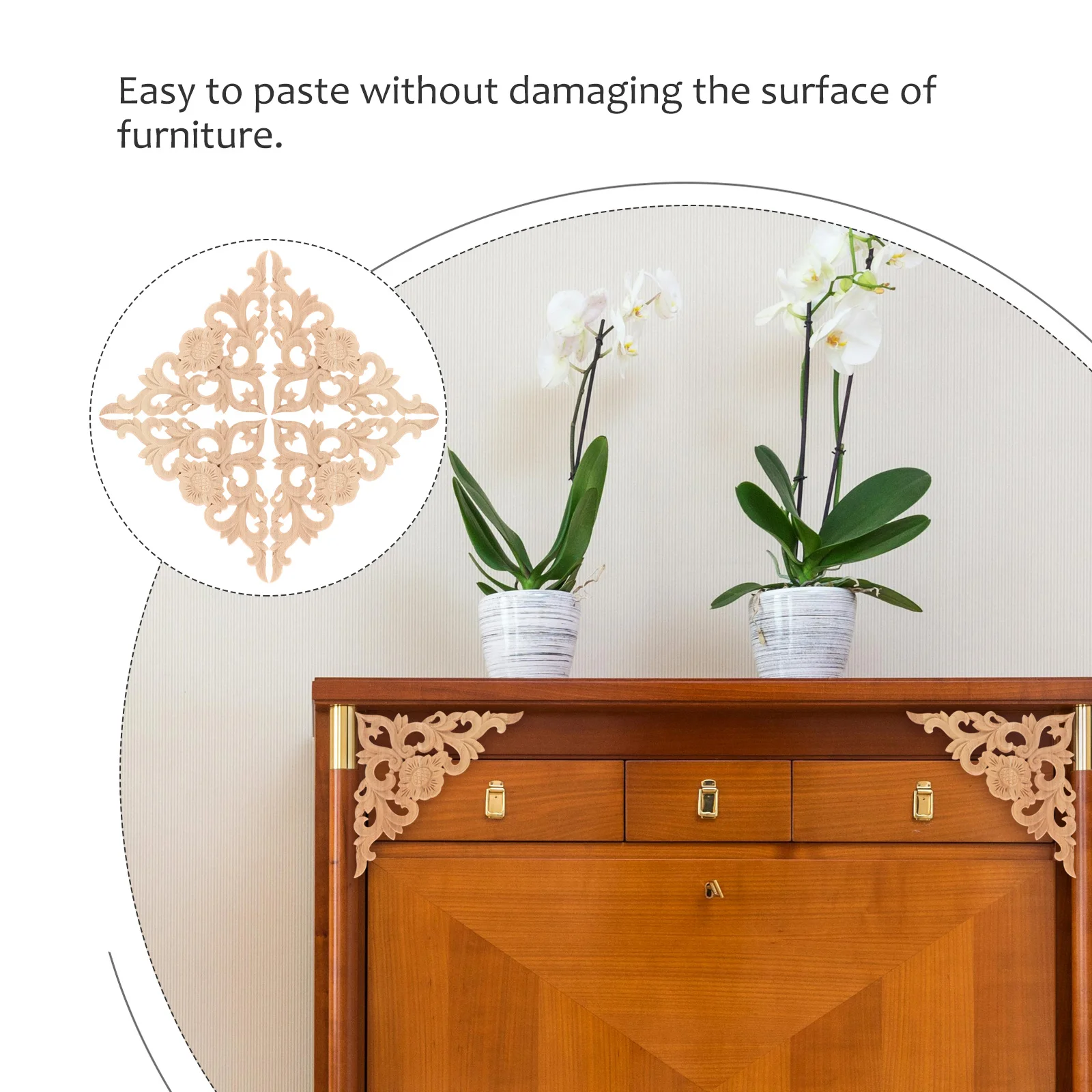 

4Pcs Rose Flower Carved Wood Appliques Decorative Onlays Wood Trims for Furniture Vintage Wooden Cabinet Embellishments