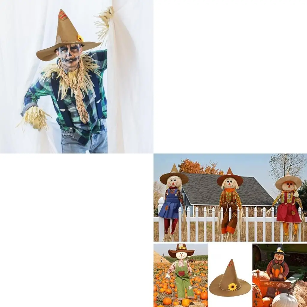 39BD Witch Hat Costume Wizard Hat Halloween Scarecrow Hat Scarecrow Costume