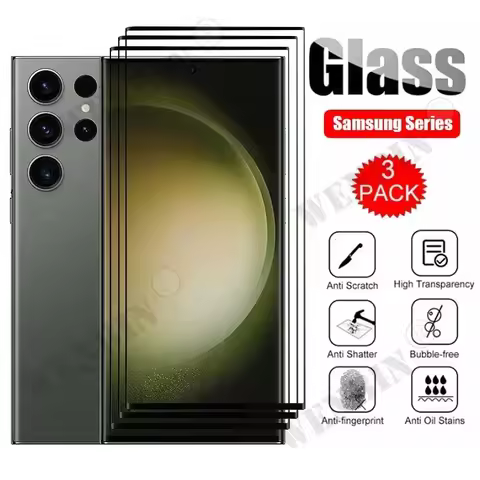 3 Pcs For Samsung S24 S23 Ultra Plus S24 FE A55 A54 A34 A22 A24 A16 A15 A14 A13 9HD Screen Protector Full Protective Glass