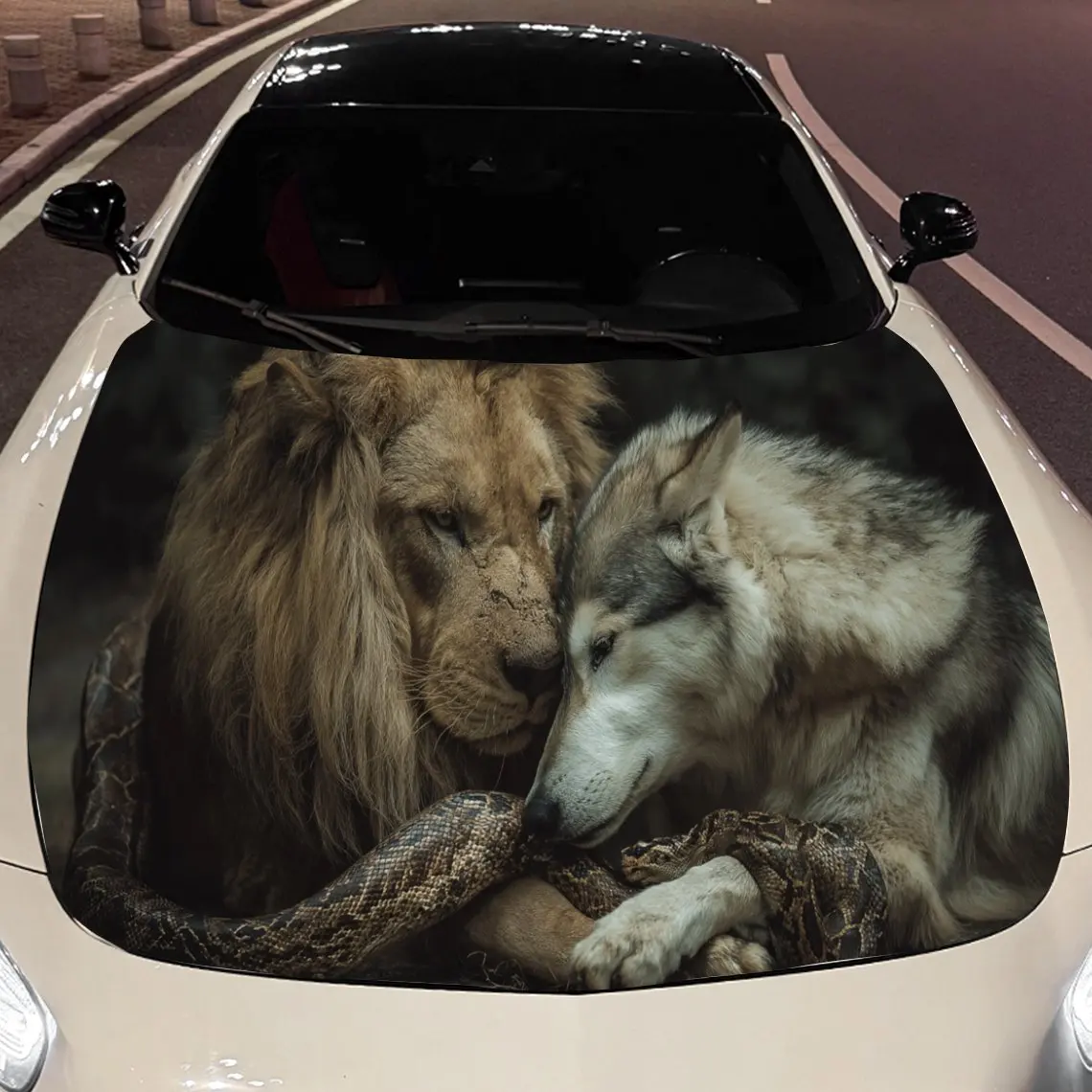 

Majestic Lion Wolf Snake Auto Cover Sticker, Waterproof and Self-adhesive Auto Hood Decal, Auto Vinyl Wraps, Cool Car Exterior D