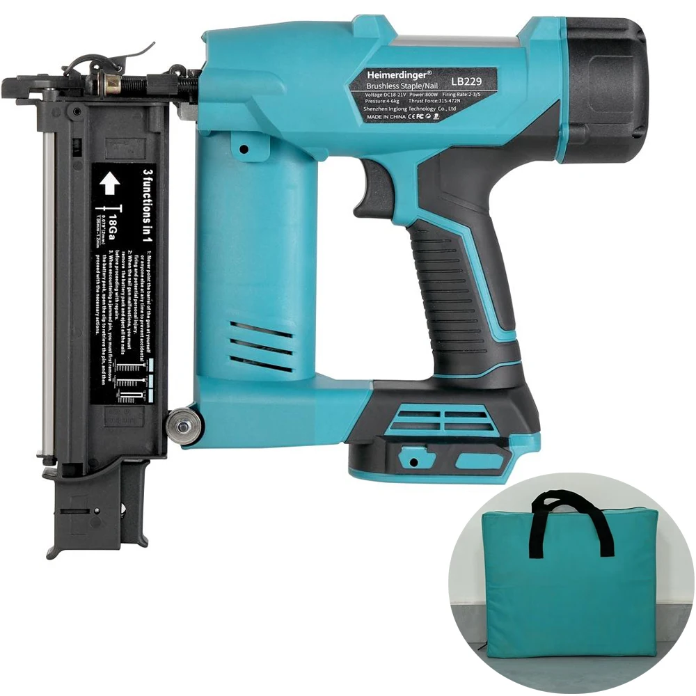 Heimerdinger 18V Brushless Cordless Nail Gun Stapler 800W 3-in-1 Brad Nailer Depth Adjustable Tool No battery image 3