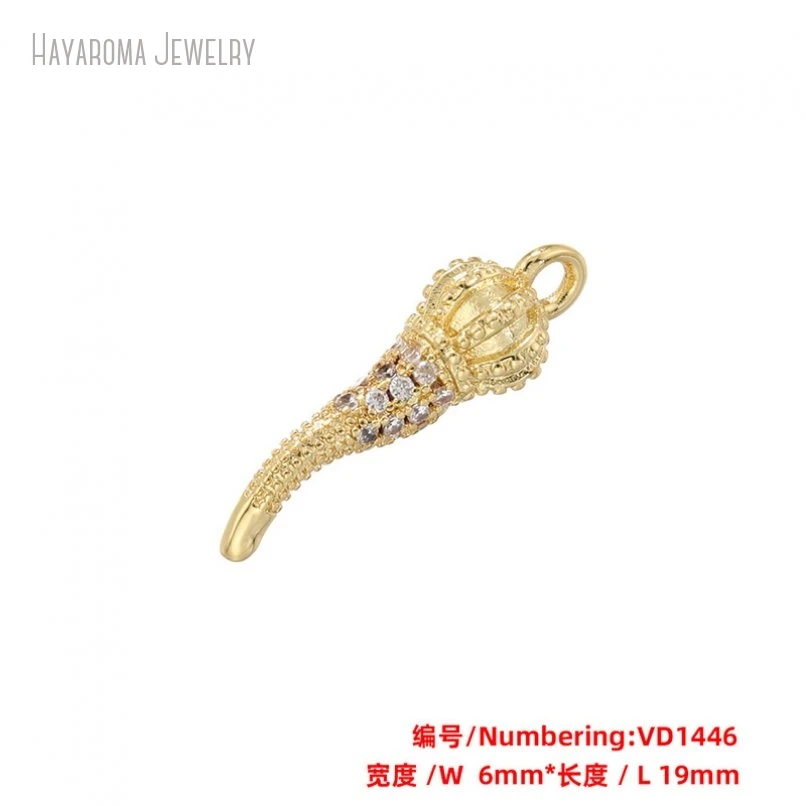 10Pcs Gold Color Wholesale Copper Invisible Setting Jewelry Geometric Italian Horn Pepper Chili Metal Cubic Zirconia Pendant