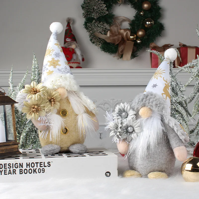 2025 Christmas Standing Dwarf Santa Claus Doll Hooded Gold and Silver Creative Desktop Decoration Home Accessories Drop Shipping