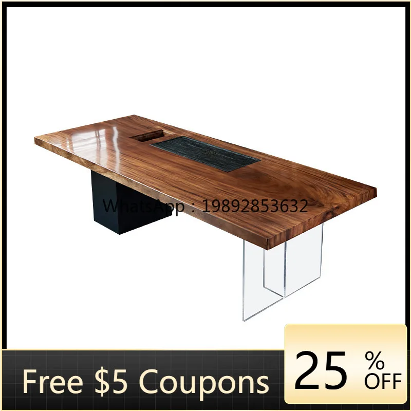 

YFY New Chinese Style Walnut Tea Table Home Solid Wood Large Board Table Tea Desk Light Luxury Office