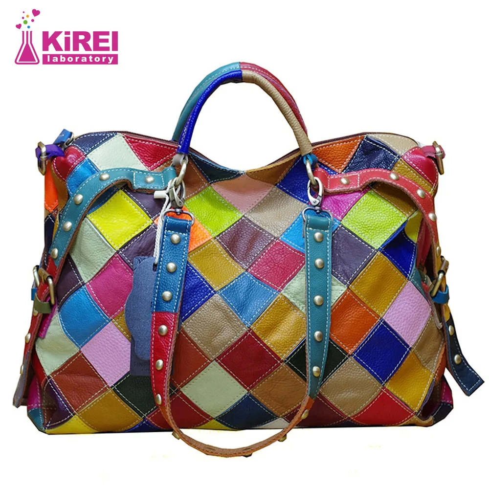 Cowhide Colorful Color Diamond Check Handbag Leather Fashion Women's Single Shoulder Bag Large Capacity Shoulder Bag For Female