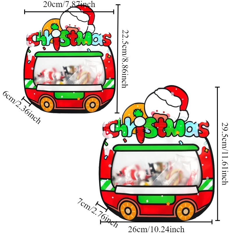 10/50PCS Cute Christmas Car Snack Bags Self Sealing Pack Cartoon Nativity Translucent Tote Bag Kid Festival Gift Storage Pouch