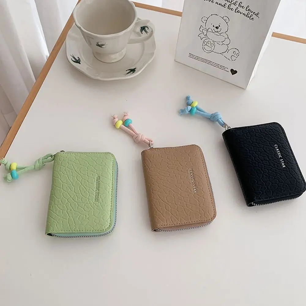 Portátil elegante carteira curta feminina couro do plutônio cor sólida multi cartão carteira casual contas coloridas estudante bolsa titular do cartão
