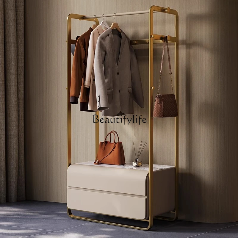 

4Light luxury coat rack, bedroom household floor-to-ceiling stainless steel furniture high-end simple storage clothes hanging ro