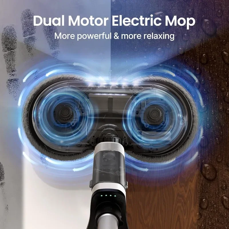 iDOO Cordless Electric Mop, Dual-Motor Electric Spin Mop with Detachable Water Tank & LED Headlight, 46dB Quiet Cleaning