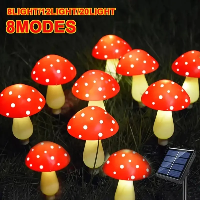 20/12/8LEDS Solar Panel Mushroom Fairy Light Garden Outdoor Decor Waterproof Night Lamp Yard For Christmas Wedding Party Decor