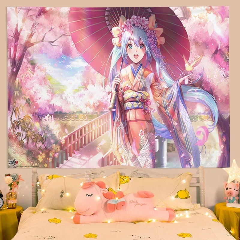 Japanese Wallpaper Kawaii Pink Cute Girl Tapestry Fashion Gift Aesthetic Decorative Room Background Home Wall Art Artwork Cloth