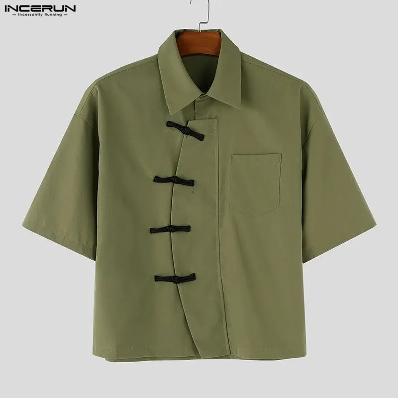 INCERUN Herrenhemd Farbblock-Design mit Knopfleiste und Revers Kurzarm Herrenmode Streetwear 2026 Vintage Freizeithemden für Männer