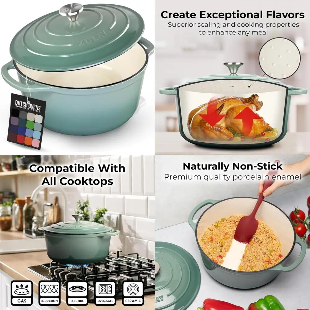 

Enameled Cast Iron Dutch Oven Pot, 6 Quart, Heavy Duty, Oven Safe up to 500°F, Premium Durability, Ideal for Baking and Cooking