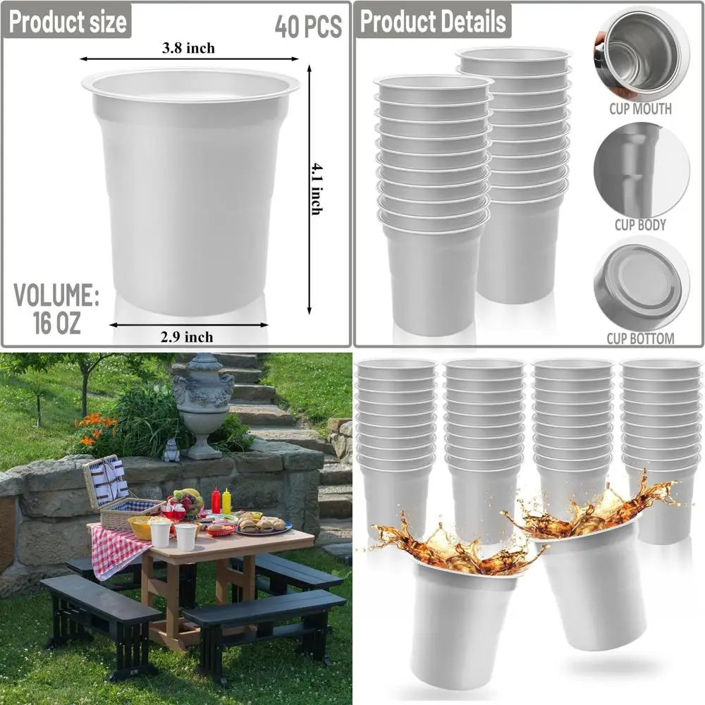 

Многоразовые алюминиевые стаканчики на 16 унций, серебряные металлические стаканчики для вечеринок, одноразовые посуды для напитков для семейных встреч и мероприятий на открытом воздухе
