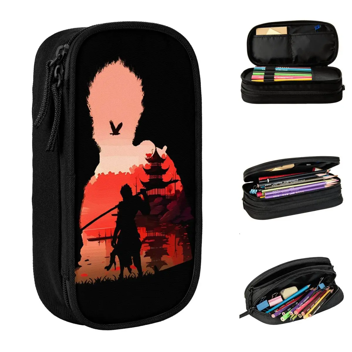 Lovely Black Myth Wukong Pencil Case Monkey King Pencilcases Pen Box Kids Large Storage Bag Office Gift Stationery