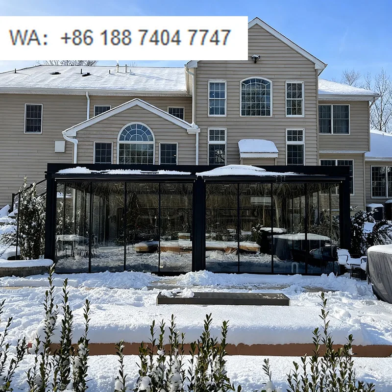 Bioclimatic Retractable Motorized Aluminum Louvered Pergola with LED for Balcony and Garden Outdoor Use