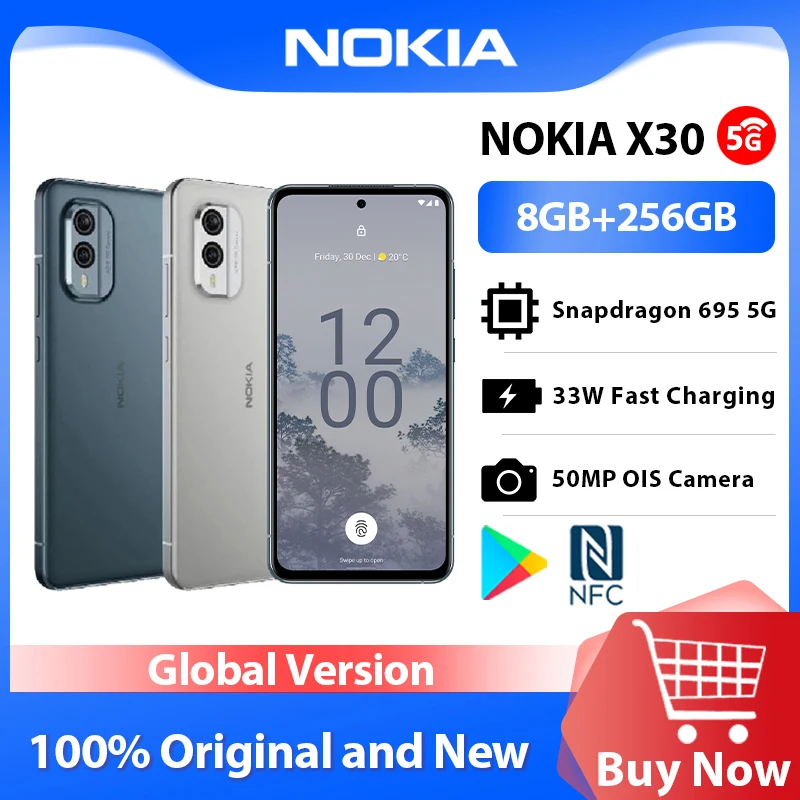 

Nokia X30 5G Smartphone 8GB 256GB NFC 90HZ 6.43 inch FHD+ Display 4200mAh Snapdragon 695 IP67 50MP Double Camera 2 SIM Card