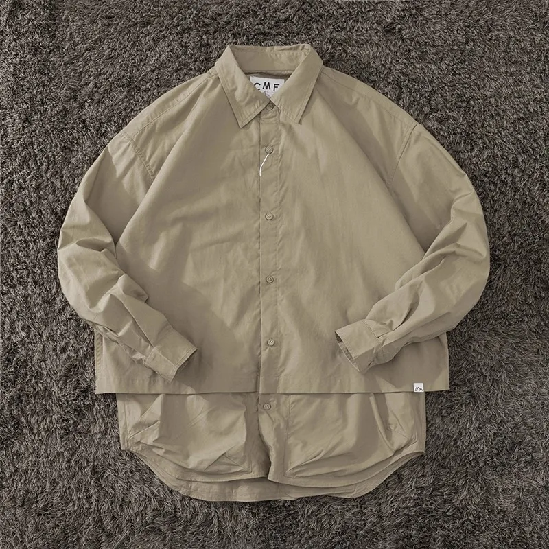 COMFY Japanese Functional Pure Cotton Large Pocket Shoulder Bag with Spliced Long Sleeved Loose Shirt CMF Trendy