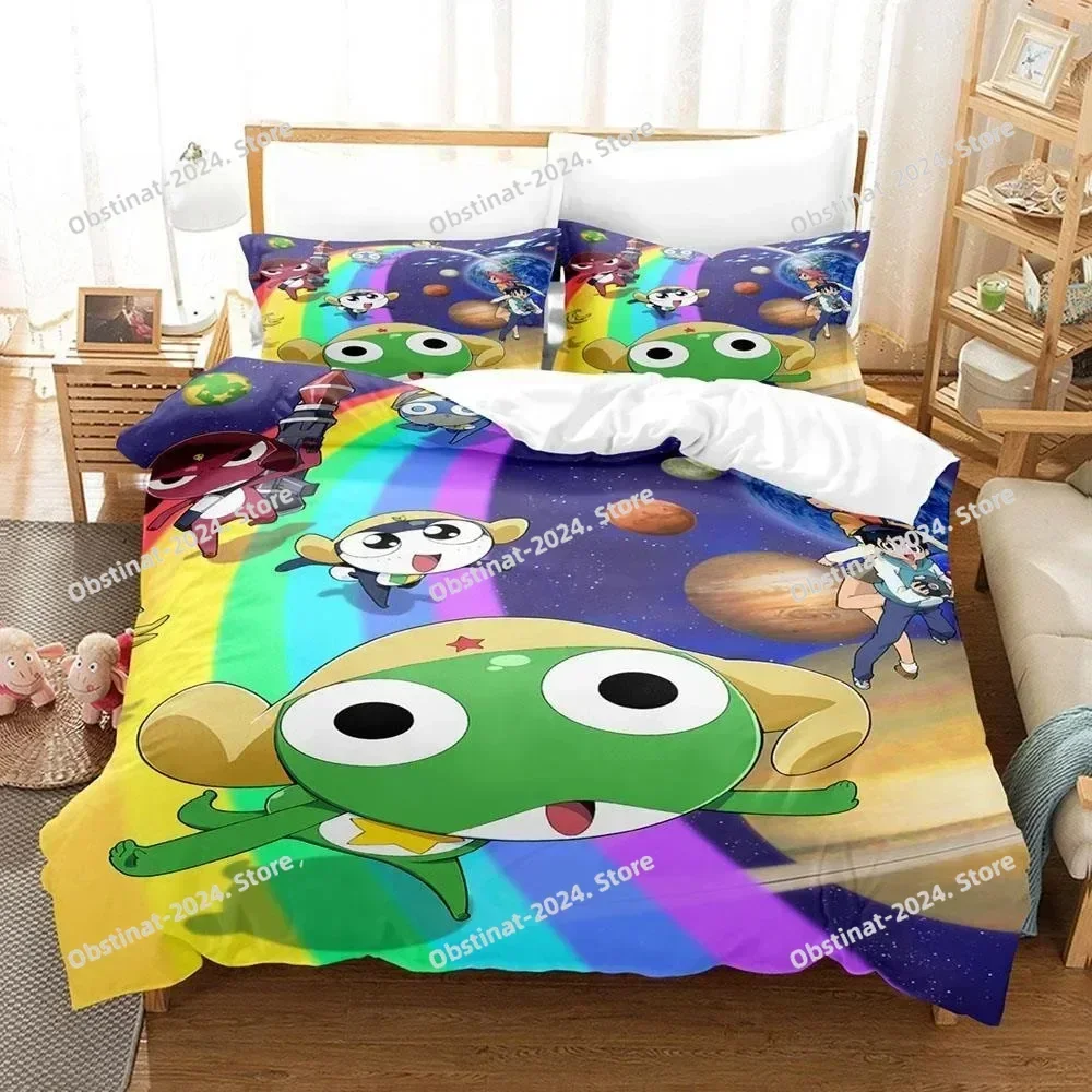 3D Kawaii cartoons Bed Sheet Keroro Frog Bedding Set Single Twin Full Queen King Size Bed Set Adult Kid Bedroom Duvet cover Sets