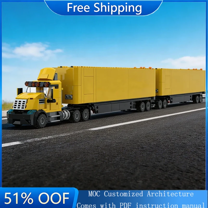 

1054 Parts MOC City Engineering Toll Road Double Trailer Model Technology Building Blocks DIY Creative Kids Toys Birthday Gifts