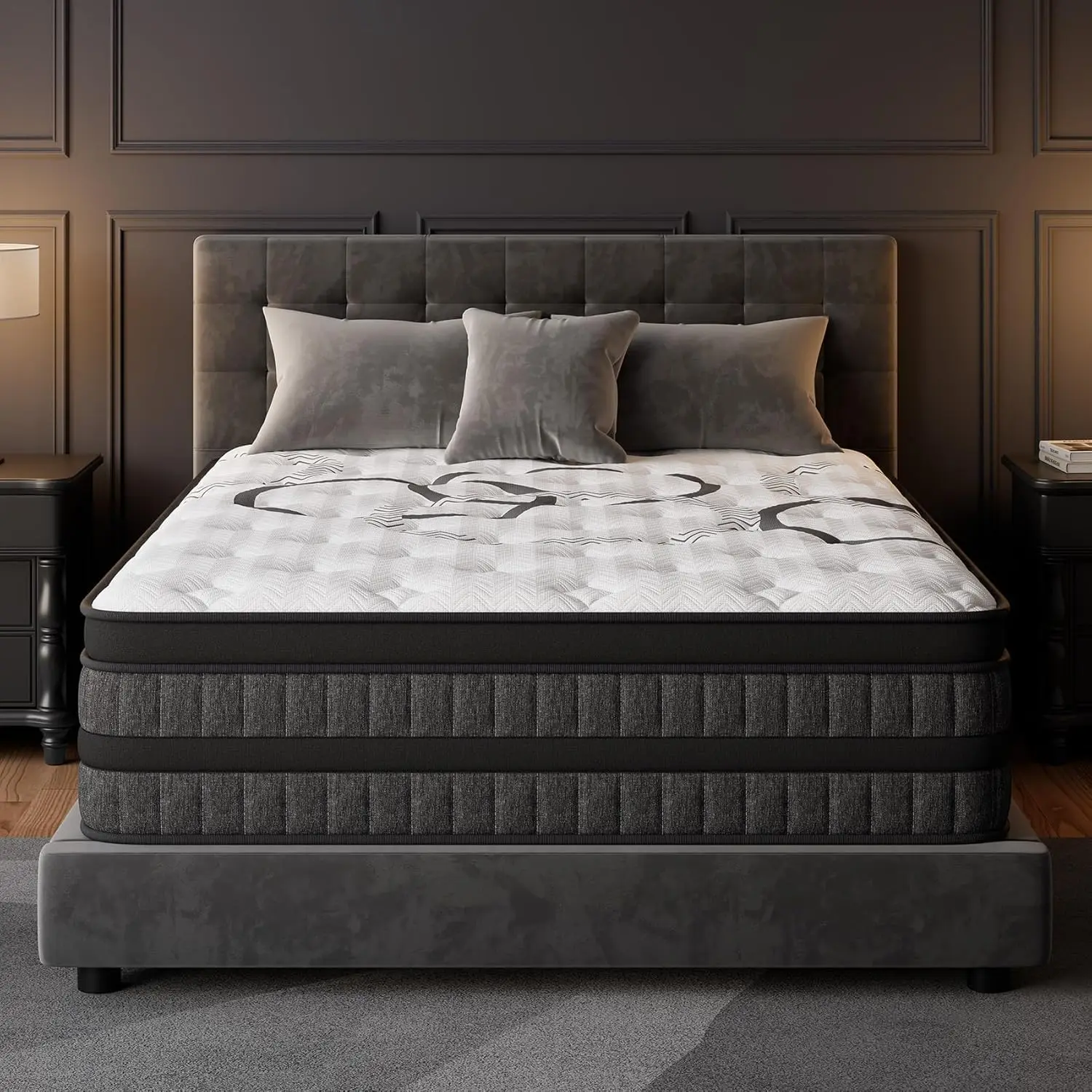 Queen Mattress 14 Inch Hybrid Mattress Euro Top Medium Firm for Back & Lumbar Support [New Version], 365 Night, Customized