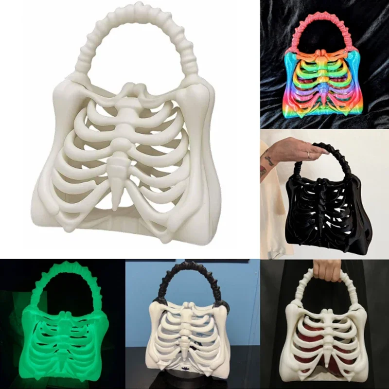 3D Printed Skeleton Bone Purse Gothic Spooky Realistic Ribcage Handbag With Functional Pocket For Halloween Themed Party