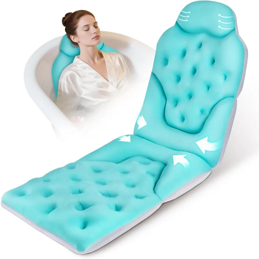 

Bathtub Pillow for Full Body Bath Pillow Thick Bath Cushion for Tub with Foam Beads Secure Suction Cups Luxury Pressure Relief