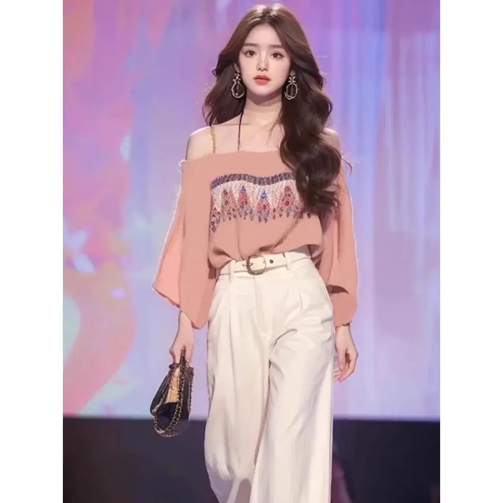 Korea Two Piece Trousers Set Sexy Tops Women Summer Slim Camis Tops Bodycon With Fashion Casual Soft Female