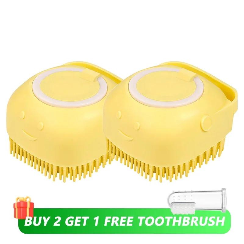 Dog Bath Brush with Shampoo Dispenser, Pet Grooming Tool