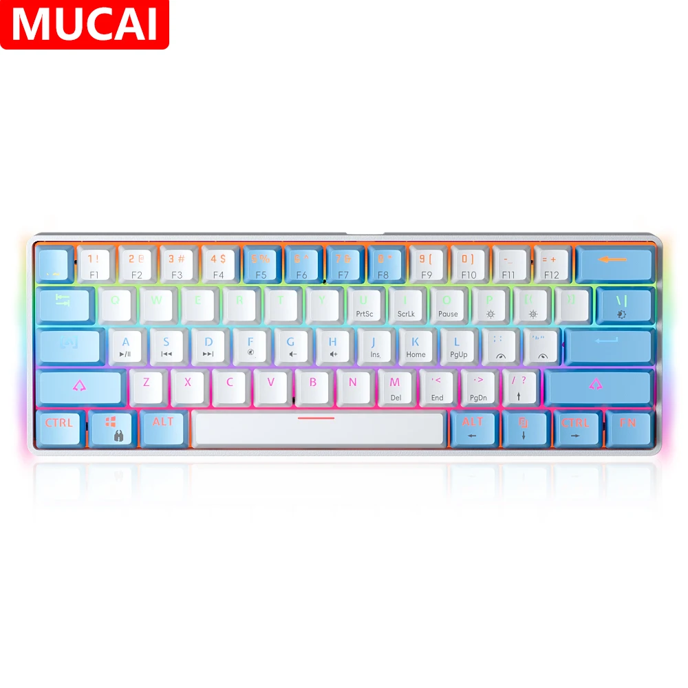 MUCAI MK61 USB Gaming Mechanical Keyboard Red Switch 61 Keys Wired Detachable Cable RGB Backlit Hot Swappable