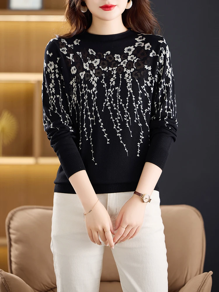 

Print Sweaters Autumn Spring Soft O Neck Knitwears Pullover Pull Femme Female Casual Jumper Long Sleeve Women's Sweater