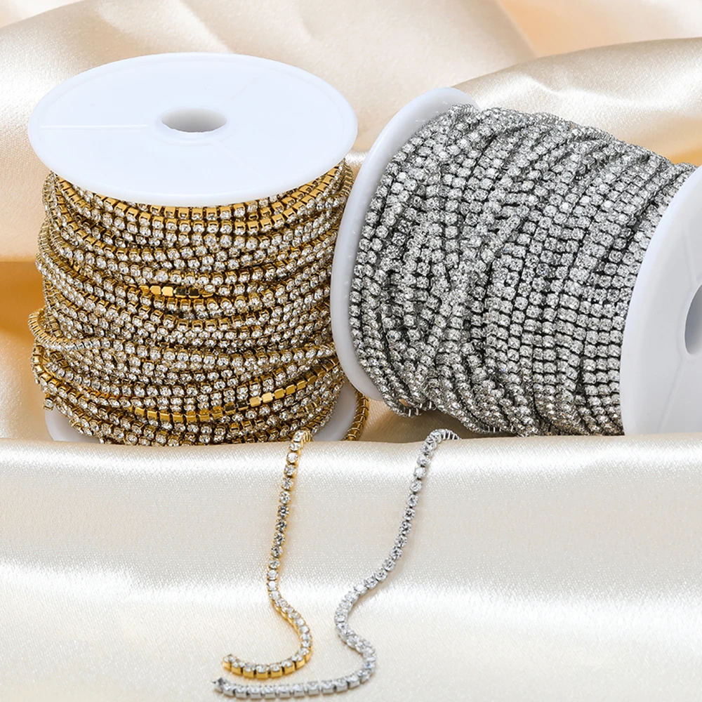 1 Meter Stainless Steel 2/3mm Width Gold Plated Cubic Zircon Chains for DIY Jewelry Making Necklaces Bracelet Findings Wholesale