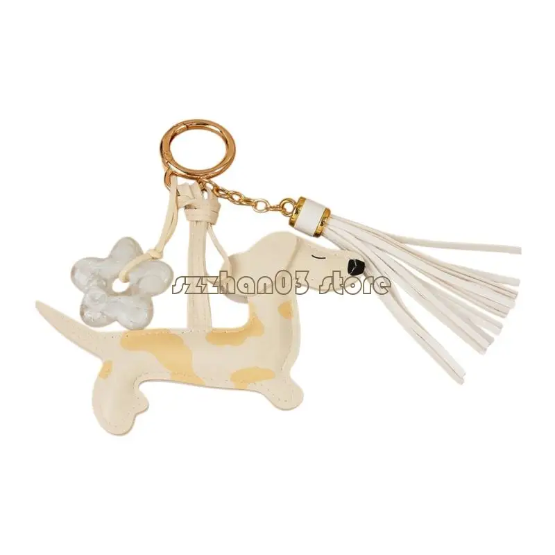 367C Miniature Dog Pendant For Keys And Handbags In Coffee And White Color Variations Minimalist Wallet Chain Decors