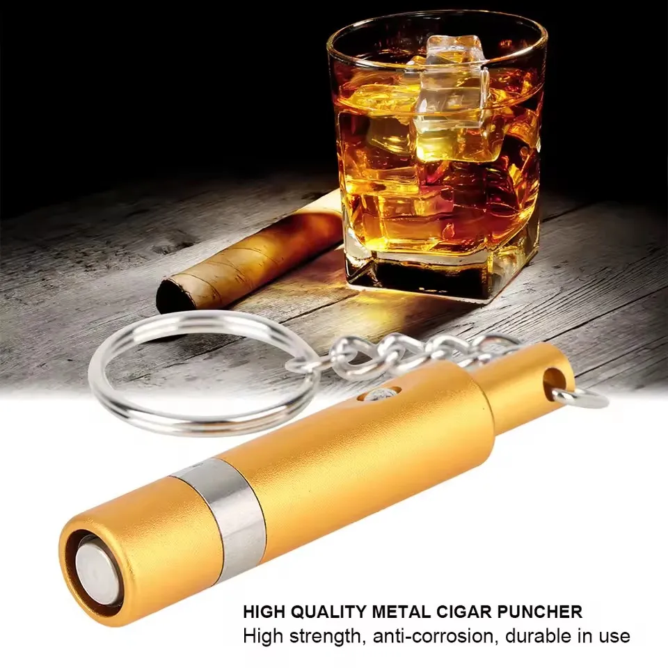 Cigar Punch Cutter Puncher Metal Cigar Hole Punch Cutter Portable Cigar Puncher Cutter Hole Punching Knife with Key Ring