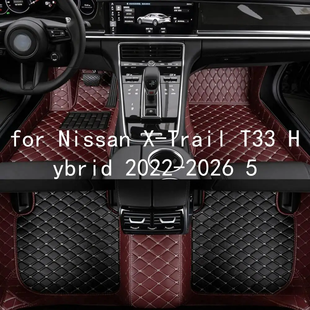Maßgefertigte Diamant-Leder-Fußmatten für Nissan X-Trail T33 Hybrid 2022-2026 5-Sitzer Allwetter-Innenraumteppich Autozubehör 3l187